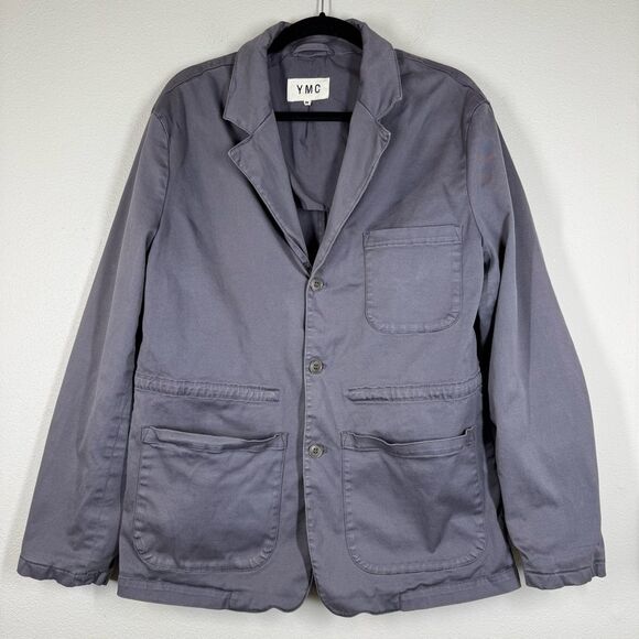 YMC You Must Create Gray Field Blazer Jacket Drawstring Waist Pockets Medium